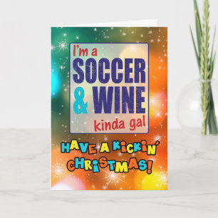 私はサッカーとワインキンダギャルクリスマスカード シーズンカード