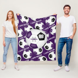 私はサッカーの文字柄パープルブラックが大好き フリースブランケット