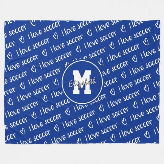 私はサッカータイポグラフィのパターンANY色が大好き フリースブランケット (正面(横))