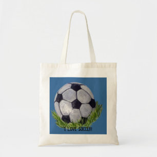 私はサッカーボールとのサッカーを愛します トートバッグ