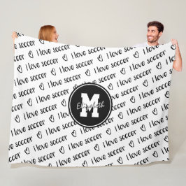 私はサッカー文字パターン白黒ANY色が大好き フリースブランケット