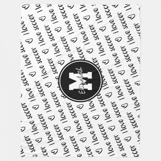 私はサッカー文字パターン白黒ANY色が大好き フリースブランケット (正面)