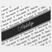 私はサッカー文字パターン白黒ANY色が大好き フリースブランケット (正面(横))