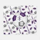 私はサッカー文字柄の女の子パープルグレイが大好き フリースブランケット (正面(横))