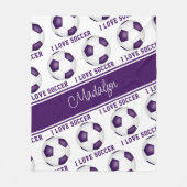 私はサッカー文字柄の女の子パープルホワイトが大好き フリースブランケット (正面)