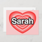 私はサラが大好きだ。私はあなたを愛しているサラ。ハート ポストカード (正面/裏面)