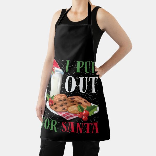 私はサンタのクリスマスのクッキーとミルクを出した エプロン (インサイチュ)