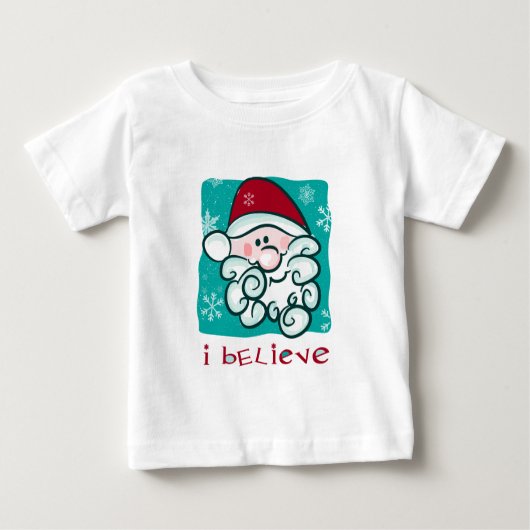 私はサンタのクリスマスのTシャツで信じます ベビーTシャツ (正面)