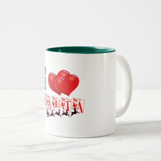 私はサンタ休日メリークリスマスマグデザインが大好き ツートーンマグカップ (正面右)