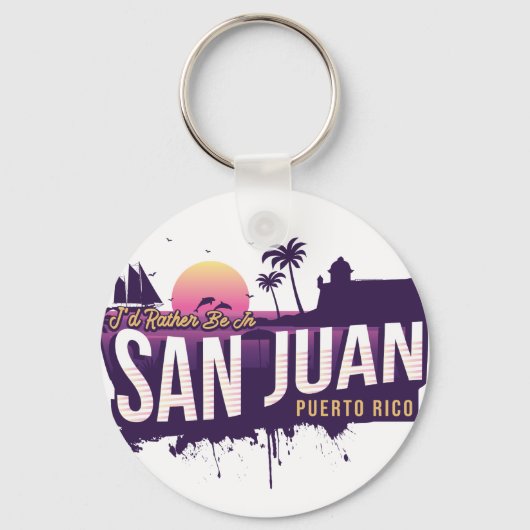 私はサンファンプエルトリコのヴィンテージサンにむしろ居たい キーホルダー (正面)