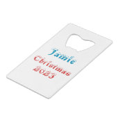 私はサ信じンタクラウスグラフィティスタイルデザイン クレジットカード栓抜き (裏面アングル)