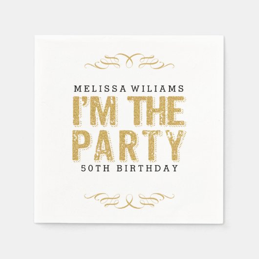 私はザパーティー金ゴールドグリッターハピー50誕生日 スタンダードカクテルナプキン (正面)