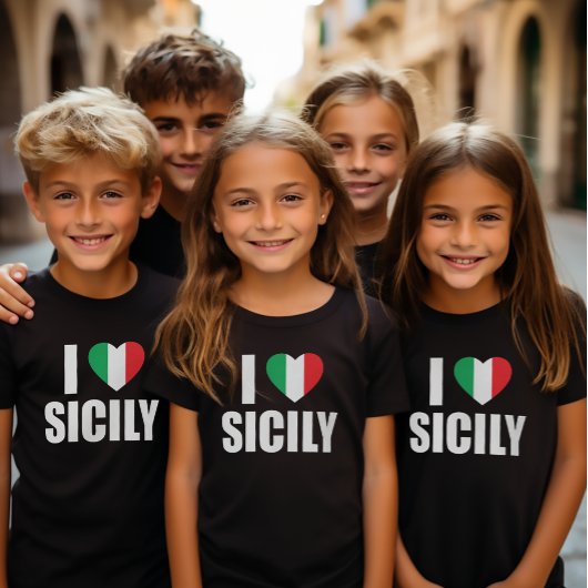 私はシチリア国旗のイタリアンハートの子供が大好き Tシャツ