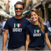 私はシチリア国旗イタリアンのハートが大好き Tシャツ