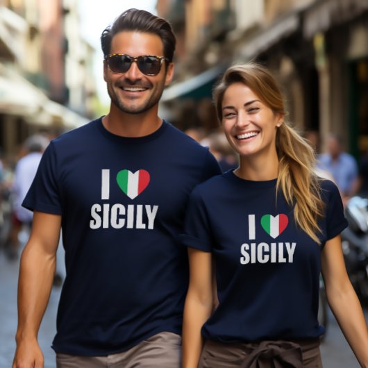 私はシチリア国旗イタリアンのハートが大好き Tシャツ