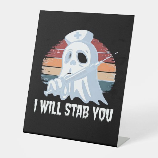 私はシャツを刺す、幽霊ナースハロウィーンヴィン 台座サイン (正面)