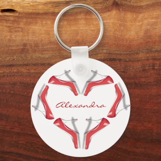 私はシューズヒールのハートパーソナライズされたキーチェーンが大好き キーホルダー (正面)