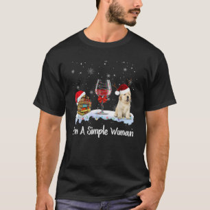 私はシンプル女性ブックワインゴールデンレトリバードッグL Tシャツ