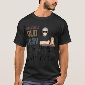 私はシンプル年老いた男で不機嫌で猫が好き Tシャツ