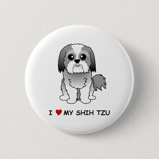 私はシーズー(犬)のTzuの私のバッジを愛します 缶バッジ (正面)