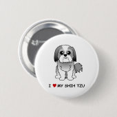 私はシーズー(犬)のTzuの私のバッジを愛します 缶バッジ (正面&裏面)