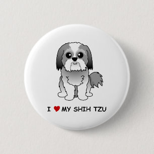 私はシーズー(犬)のTzuの私のバッジを愛します 缶バッジ