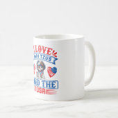 私はシーズー（犬）ツスとアメリカが大好き コーヒーマグカップ (正面右)