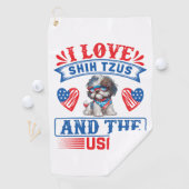 私はシーズー（犬）ツスとアメリカが大好き ゴルフタオル (インサイチュ)