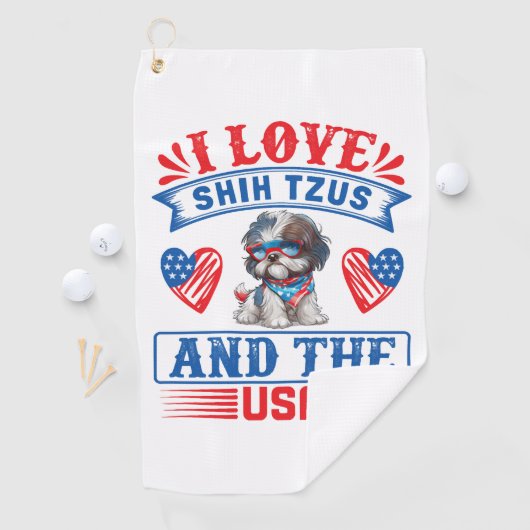 私はシーズー（犬）ツスとアメリカが大好き ゴルフタオル (インサイチュ)