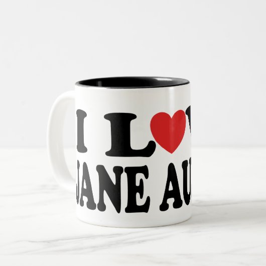 私はジェーンAustenのマグを愛します ツートーンマグカップ (正面左)