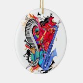 私はジャズ音楽のカラフルなミュージシャンの芸術のプリントを愛します セラミックオーナメント (右)