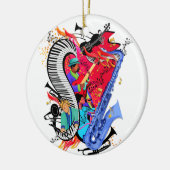 私はジャズ音楽のカラフルなミュージシャンの芸術のプリントを愛します セラミックオーナメント (左)