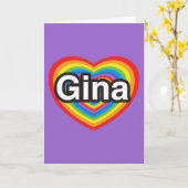 私はジーナが大好きです。私は君のジーナが好きだ。ハート カード (黄色い花)