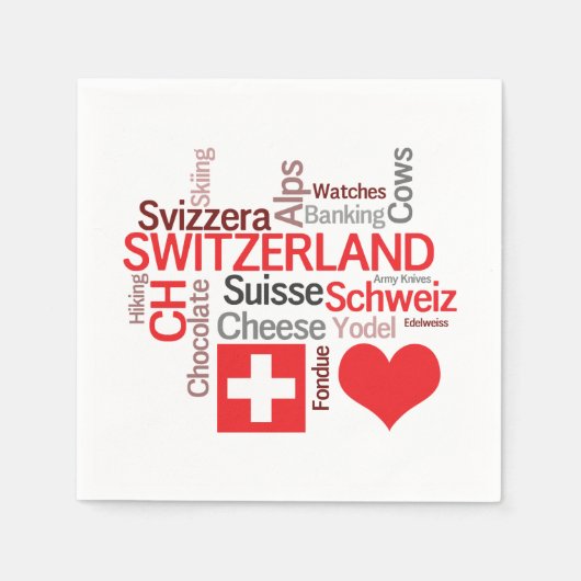 私はスイスが大好お気に入りのき – Swiss Things スタンダードカクテルナプキン (正面)