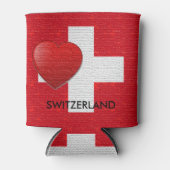私はスイスのマグスイスのバーラップ国旗の赤いハートが大好き 缶クーラー (正面)