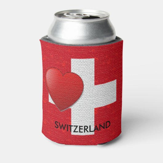 私はスイスのマグスイスのバーラップ国旗の赤いハートが大好き 缶クーラー (缶裏面)