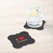私はスイミングタイポグラフィ&赤いハートダークグレー大好き ペーパーコースター (インサイチュ)