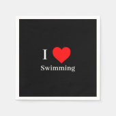 私はスイミングタイポグラフィ&赤いハートブラック スタンダードカクテルナプキン (正面)