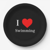 私はスイミングタイポグラフィ&赤いハートブラック ペーパープレート (正面)