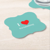私はスイミングタイポグラフィ&赤いハートミントグリーンが大好き ペーパーコースター (アングル)