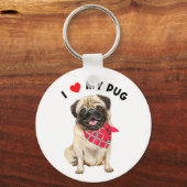 私はスカーフアートで自分のパグかわいいパプピー犬が大好き キーホルダー (正面)