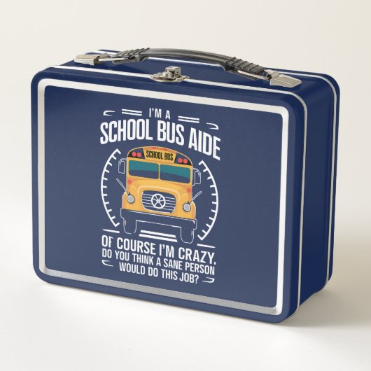 私はスクールバスの補助 Funny Back to School メタルランチボックス (正面)