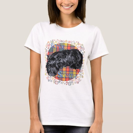 私はスコティッシュテリアが大好き プラタ柄 Tシャツ (正面)