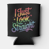 私はストレートルックレインボーゲイLGBTQプライドアリ 缶クーラー (正面)