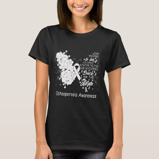 私はストーム骨粗しょう症認識度蝶 Tシャツ (正面)