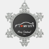 私はスバル・インプレッサ私のWRX STIを愛します スノーフレークピューターオーナメント (正面)