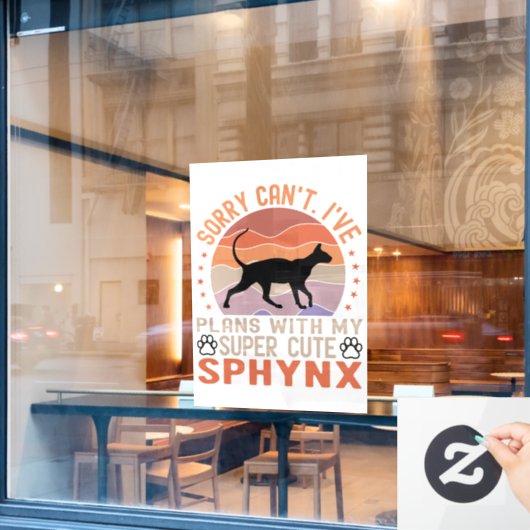 私はスフィンクス猫と一緒に計画を立てている ウィンドウサイン (カフェ窓)