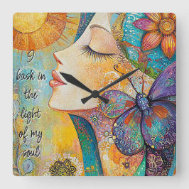 私はソウルウォール時計の光を浴びる スクエア壁時計