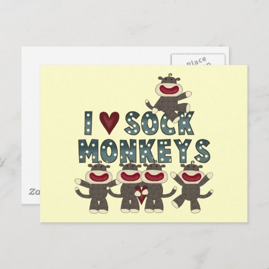 私はソックモンキーズTシャツとギフトが大好き ポストカード (正面/裏面)