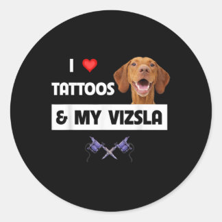 私はタトゥーと私のVizsla犬ママパパInked Bod大好き ラウンドシール